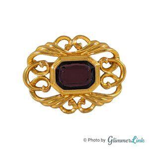 Vintage 1980s Avon Filigree Accent Emerald Cut Glass Stone Gold Tone Brooch